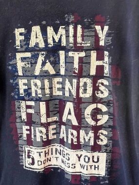 Men's Navy Short-Sleeve Graphic Tee - Family Faith Friends Flag Firearms